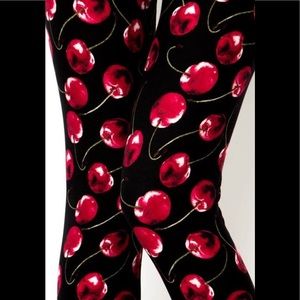 New Red cherries Buttery Soft Leggings OS Plus